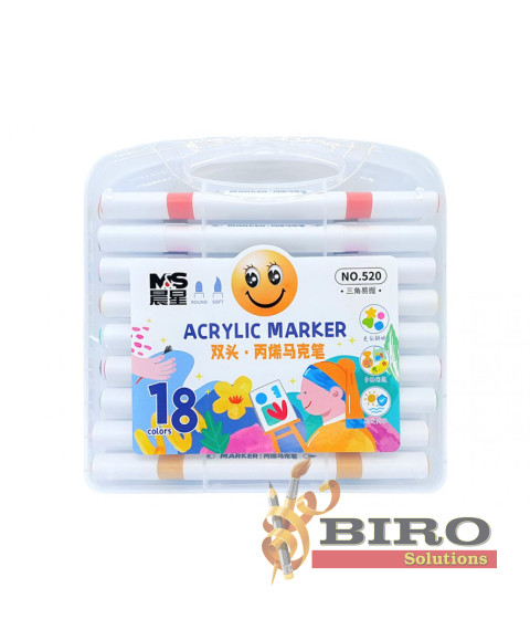 Marker Acrilic cu vârf dublu, 18 culori, cutie plastic, ML49-8